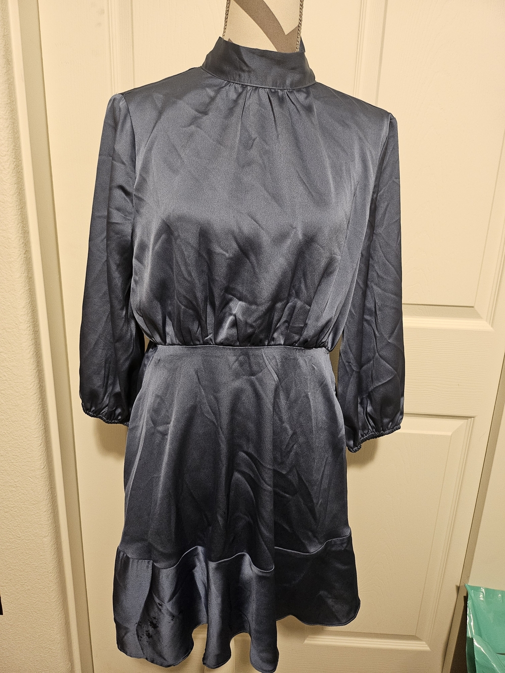 Vici Slate Gray Long Sleeve Ruffle Hem Dress - Picture 2 of 9